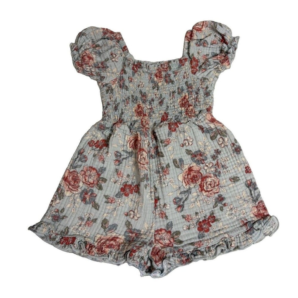 Toddler Girls Blue Floral Romper Modern Moments 3T Shirred Summer Spring Fall